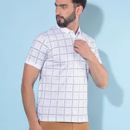 Crimsoune Club White Cotton Slim Fit Checks Polo T-Shirt image 4
