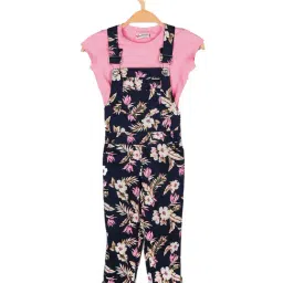 Peppermint Kids Navy & Pink Floral Print Jumpsuit-image-56