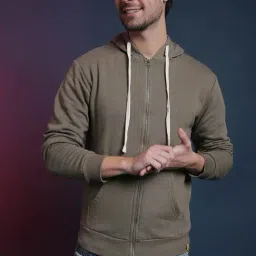 Campus Sutra Olive Solid Cotton Hoodie-picture-47