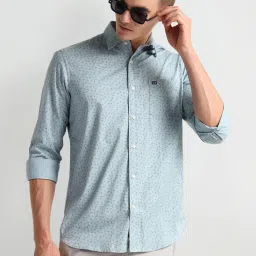 arrow sport Arrow Sports Grey Slim Fit Printed Shirt image 4