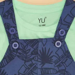 YU by Pantaloons Kids Navy & Green Cotton Printed Dungaree Set image 5