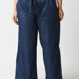 High Star Blue Cotton Palazzos-image-95