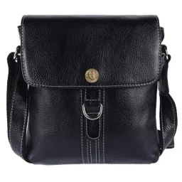 HiLEDER Black Textured Medium Leather 8 inch Cross Body Bag-image-33