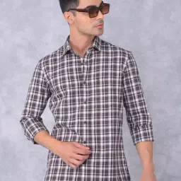 Crimsoune Club Purple Cotton Slim fit Checks Shirts-picture-18