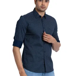 Parx Blue Cotton Slim Fit Printed Shirt image 4