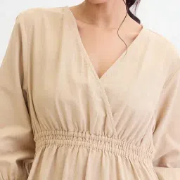 FEMMELLA Beige Relaxed Fit Solid Dress image 5