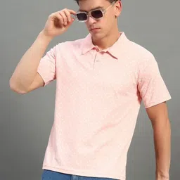 THE CASUALS Men Geometric Printed Polo Collar Cotton T-shirt-picture-33