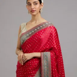 Mohey Pink Art Silk Woven Saare with Unstitshed Blouse image 4