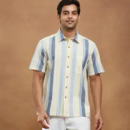 Fabindia Offwhite Cotton Striped Bush Shirt-image-70