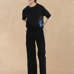 RAREISM Black Cotton Blend Printed Short Sleeves T-Shirt image 4