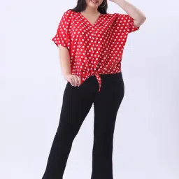 Qurvii Red Polka Dot Regular Fit Shirt image 4