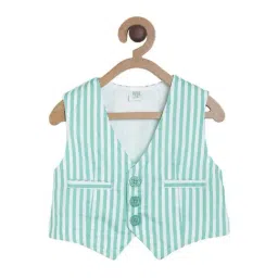 MINIKLUB Kids Green & White Cotton Striped Waistcoat-image-75
