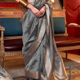 Vardha Light Grey Woven Saree With Unstitched Blouse image 4