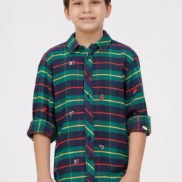 Kate & Oscar Boys Green Cotton Checks Shirt-picture-30