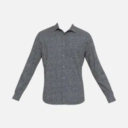 Basics Navy Cotton Slim Fit Printed Shirts image 4