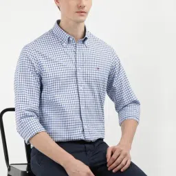 Tommy Hilfiger Light Blue Multi Cotton Regular Fit Checks Shirt-image-3