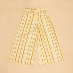 Akkriti by Pantaloons Kids Mimosa Yellow Cotton Striped Palazzo image 4