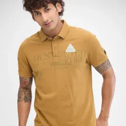 Spykar Khaki Slim Fit Printed Polo T-Shirt-picture-11