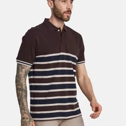 Octave Wine Regular Fit Striped Polo T-Shirt image 4