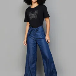 Fame Forever by Lifestyle Blue Cotton Regular Fit Mid Rise Pants image 4