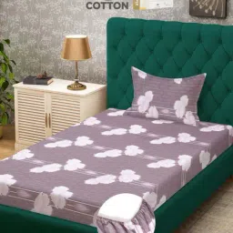 Klotthe Purple 400 TC Cotton Single Elastic Book Fold Bedsheet with Pillow Cover-picture-12