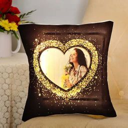 FNP Black Canvas Poly Duck Personalised Blingy Heart Led Cushion-picture-4