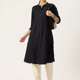 Amukti Black Rayon Solid Three-Quarter Sleeves Kurta image 4