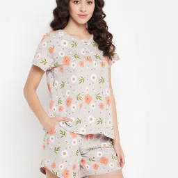 Clovia Grey Cotton Printed Top Shorts Set image 4