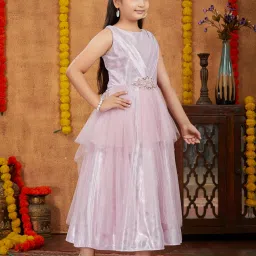 Aarika Kids Pink Embellished Gown with Unstitched Sleeves image 4