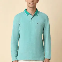 Allen Solly Green Cotton Regular Fit Texture Polo T-Shirt-image-66