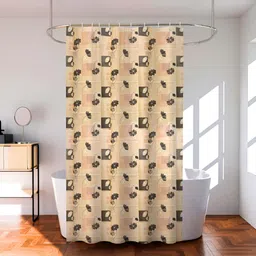 Aura Beige & Green 2 Pieces Floral Printed Waterproof Shower Curtain With 8 Rings-image-57