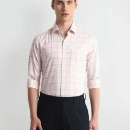 Arrow Beige Cotton Slim Fit Checks Shirt-image-62