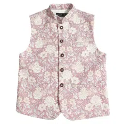 Cavio Kids Pink Floral Print Nehru Jacket-picture-40