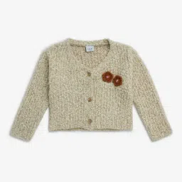 HOP Kids by Westside Beige Floral Detailed Fleece Cardigan-picture-31