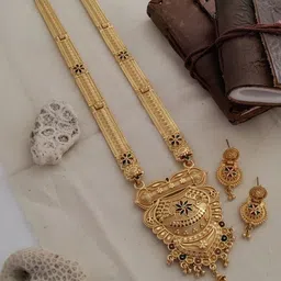 Jewellers Hub Gold-Plated Artificial Stones Studded Mangalsutra With Earrings-picture-32