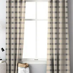 SPACES DRAPE STORY Boho Checks Beige & Grey Polyester 9 ft Long Door Curtains - Set of 2-image-22