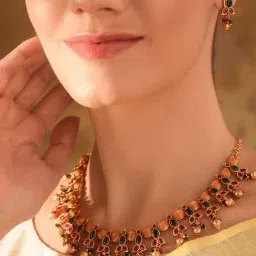 Jaypore Gold Jeia Drop Necklace & Earring Set-image-30