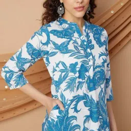 Melange By Lifestyle Blue Cotton Regular Fit Printed Kurta image 4