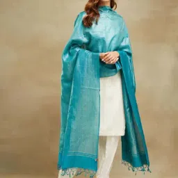 Fabindia Turquoise Striped Dupatta-image-48