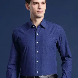 Hancock Blue Cotton Slim Fit Solid Shirts-picture-26