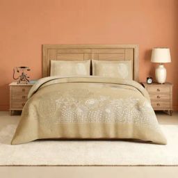 Spaces Cotton Beige Solid 300 TC Double Size Bedsheet with 2 Pillow Covers-picture-33