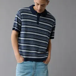 American Eagle Navy Cotton Regular Fit Polo T-Shirt-picture-12