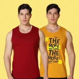 WOOSTRO Men Pack of 2 Typography Printed Round Neck Cotton Slim Fit Sports T-shirts image 4
