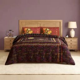 Spaces Cotton Orange Floral 300 TC Double Size Bedsheet with 2 Pillow Covers-picture-43