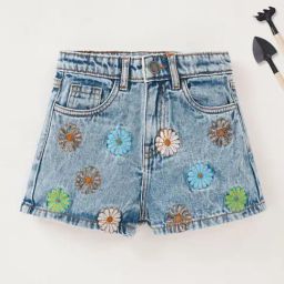 Ed-a-Mamma Kids Blue Embroidered Shorts-picture-25