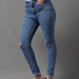 SHOWOFFFF High-Rise Blue Mildly Distressed Jeans image 2