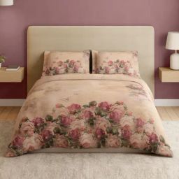 Spaces Cotton Beige Floral 180 TC Double Size Bedsheet with 2 Pillow Covers-picture-34