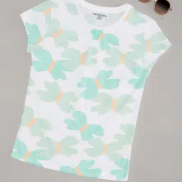 Pantaloons Junior Girls Antique White & Green Cotton Printed T-Shirts-image-91