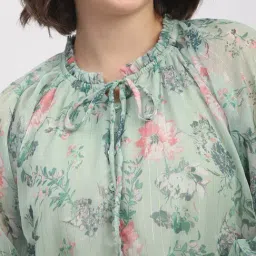 R&B Light Green Polyester Floral Print Relaxed Fit Top image 5