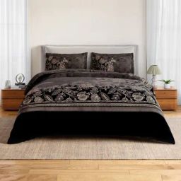 Spaces Cotton Grey Floral 132 TC Double Size Bedsheet with 2 Pillow Covers-picture-4
